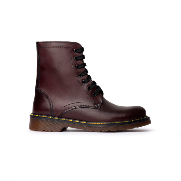 Stivaletto stringato con suola trasparente e cucitura gialla - Bordeaux