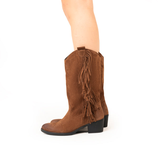 Stivale Texano in Camoscio Cuoio con Frange – Cuoio ART.03