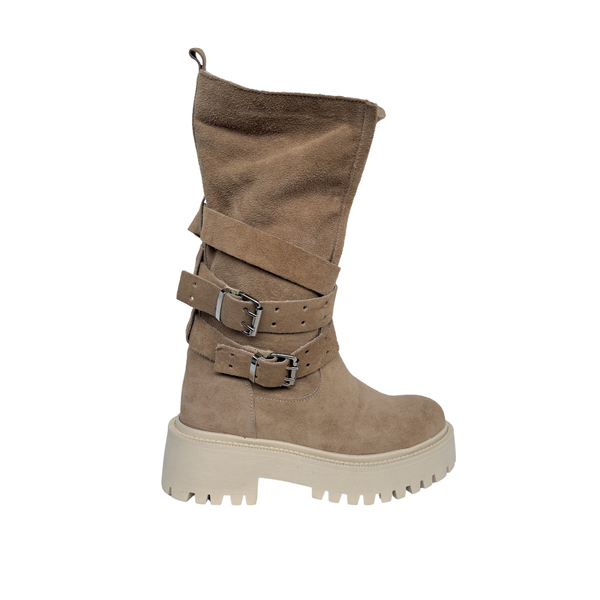 Stivale in camoscio con doppia fibia - BEIGE ART 3029