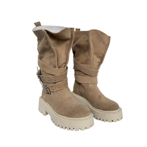 Stivale in camoscio con doppia fibia - BEIGE ART 3029