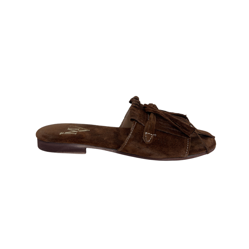 Ciabattina Elegance in Camoscio con Frange - Marrone ART 10