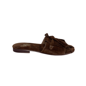 Ciabattina Elegance in Camoscio con Frange - Marrone ART 10