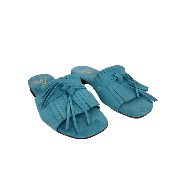 Ciabattina Elegance in Camoscio con Frange - Azzurro ART 10