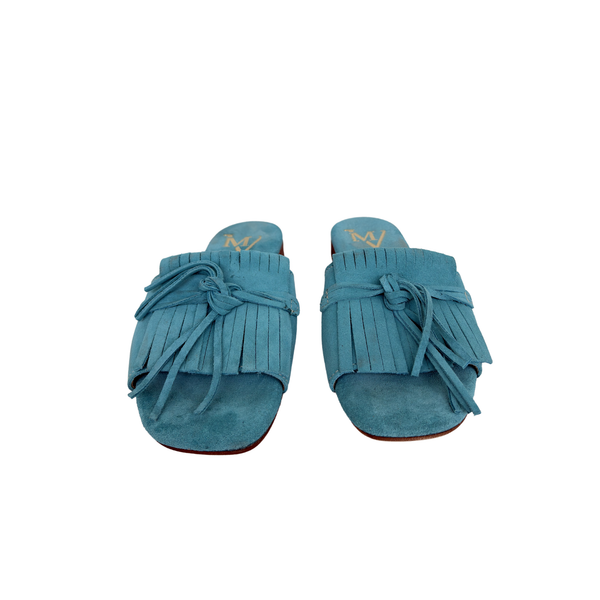 Ciabattina Elegance in Camoscio con Frange - Azzurro ART 10