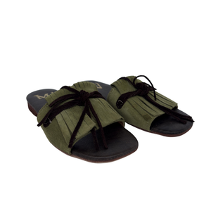 Ciabattina Elegance in Camoscio con Frange - Verde Nero ART 10