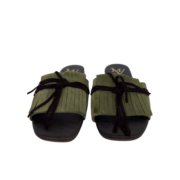 Ciabattina Elegance in Camoscio con Frange - Verde Nero ART 10