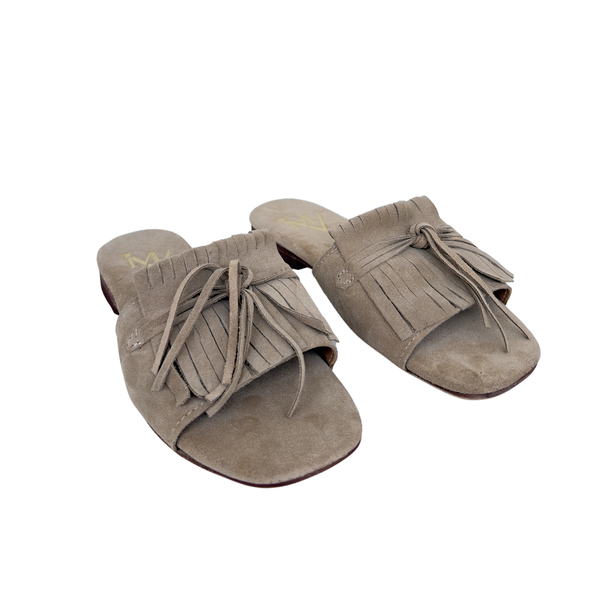 Ciabattina Elegance in Camoscio con Frange - beige ART 10