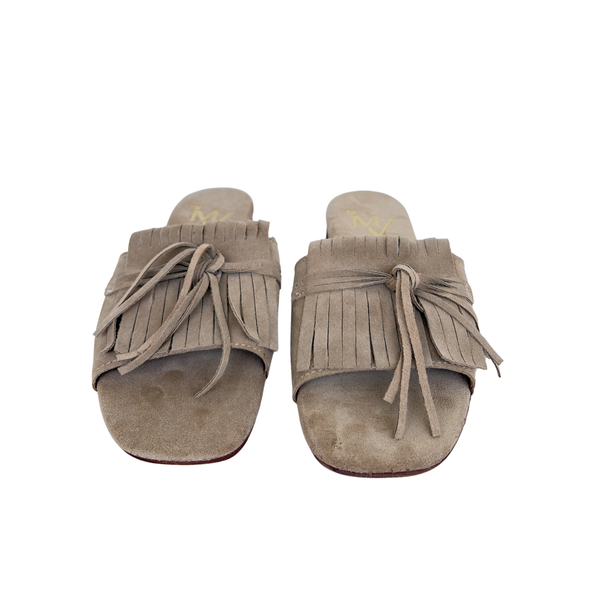Ciabattina Elegance in Camoscio con Frange - beige ART 10