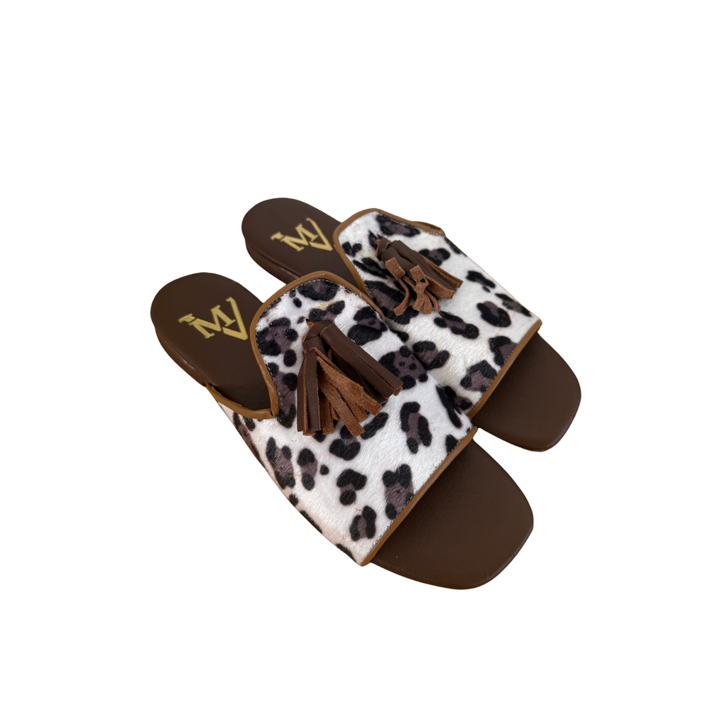Sandalo Flat Maculato con Fiocco in Vera Pelle – CUOIO  ART 5