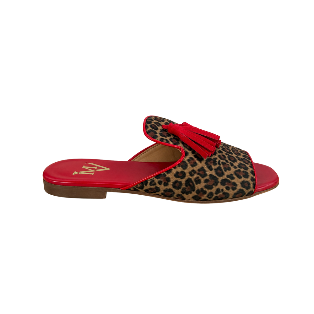 Sandalo Flat Maculato con Fiocco in Vera Pelle – ROSSO  ART 5
