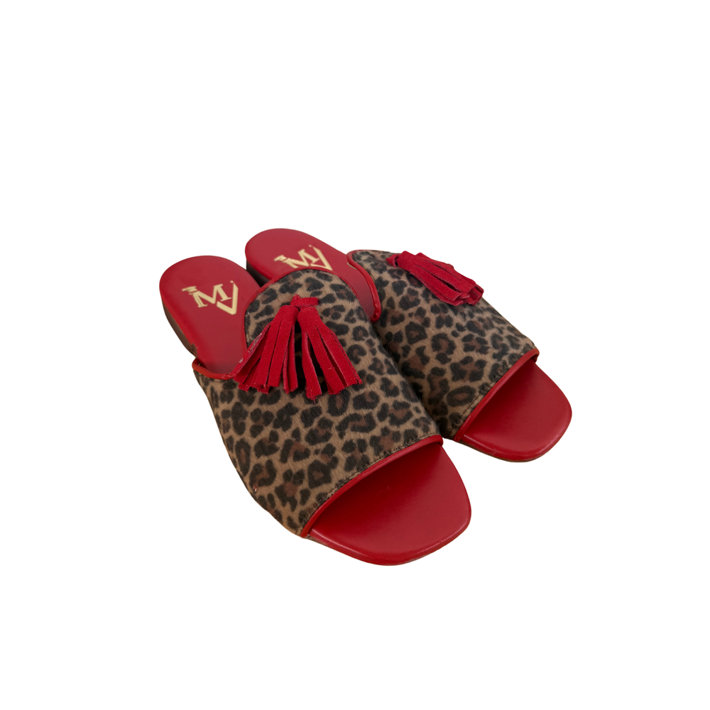 Sandalo Flat Maculato con Fiocco in Vera Pelle – ROSSO  ART 5