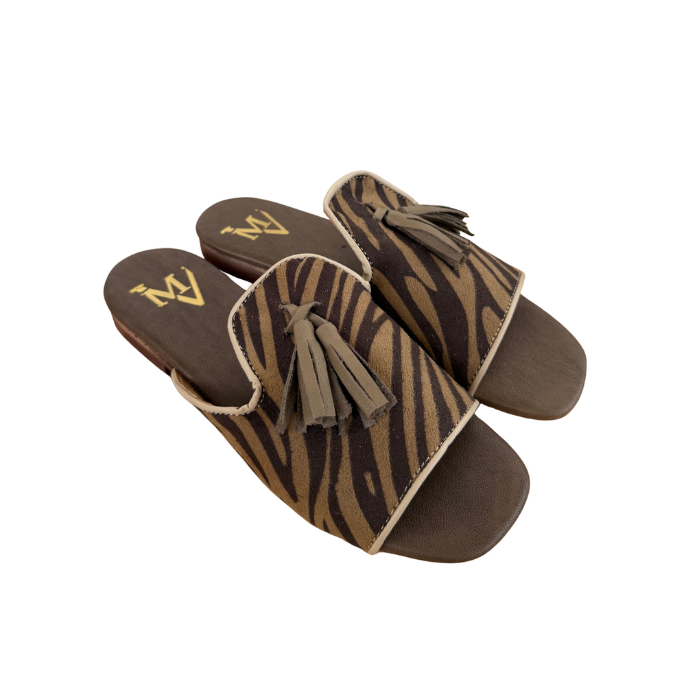 Sandalo Flat Zebrato con Fiocco in Vera Pelle – NOCCIOLA  ART 5