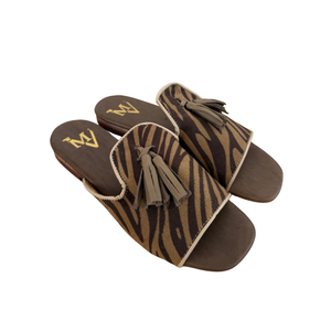 Sandalo Flat Zebrato con Fiocco in Vera Pelle – NOCCIOLA  ART 5