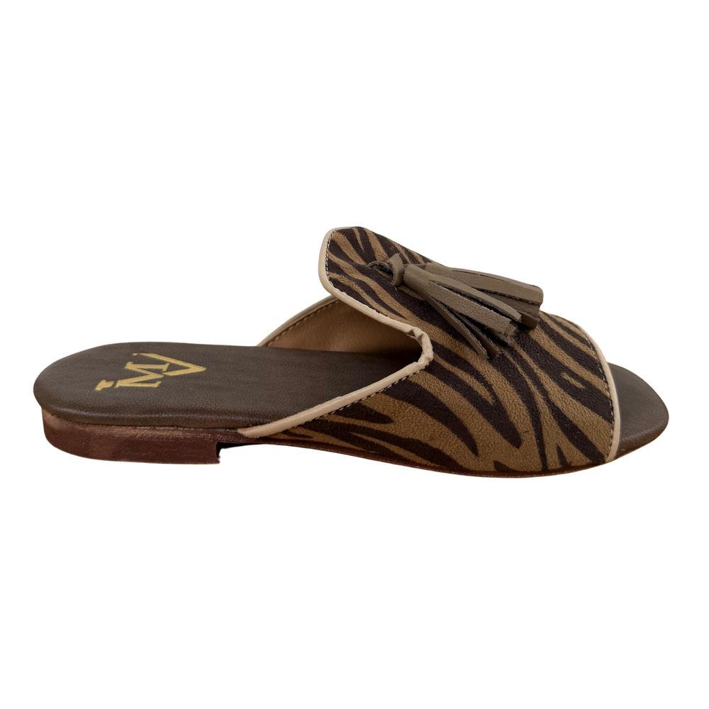 Sandalo Flat Zebrato con Fiocco in Vera Pelle – NOCCIOLA  ART 5