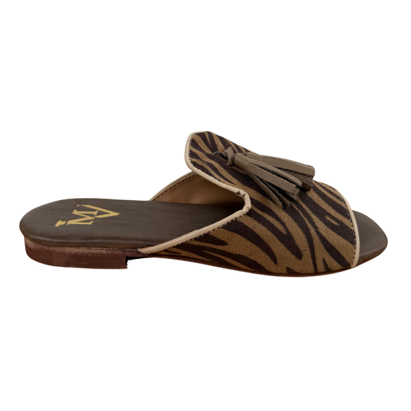 Sandalo Flat Zebrato con Fiocco in Vera Pelle – NOCCIOLA  ART 5