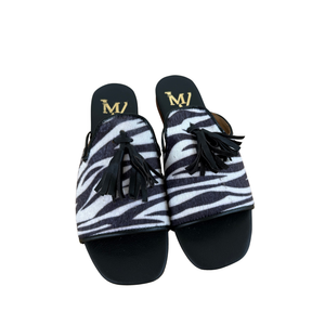 Sandalo Flat Zebrato con Fiocco in Vera Pelle – NERO  ART 5