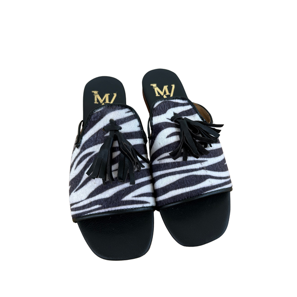 Sandalo Flat Zebrato con Fiocco in Vera Pelle – NERO  ART 5
