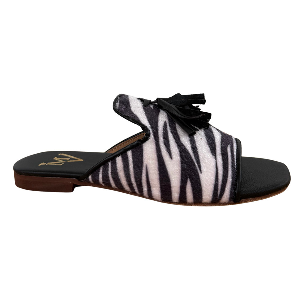 Sandalo Flat Zebrato con Fiocco in Vera Pelle – NERO  ART 5