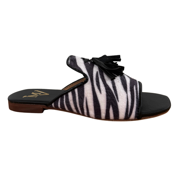 Sandalo Flat Zebrato con Fiocco in Vera Pelle – NERO  ART 5