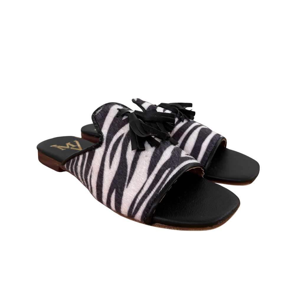 Sandalo Flat Zebrato con Fiocco in Vera Pelle – NERO  ART 5