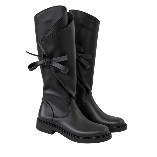 Stivale Alto Nero in Ecopelle con Fiocco Laterale - ART 6010