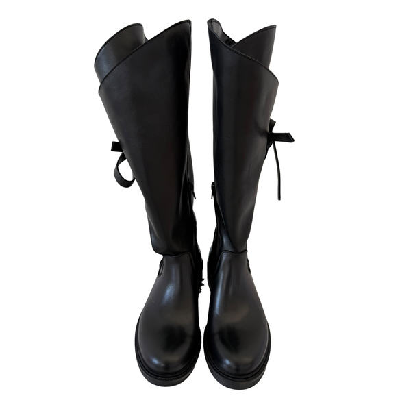 Stivale Alto Nero in Ecopelle con Fiocco Laterale - ART 6010