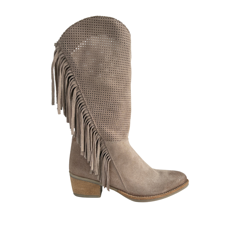 Stivale Texano Beige con Frange – Beige
