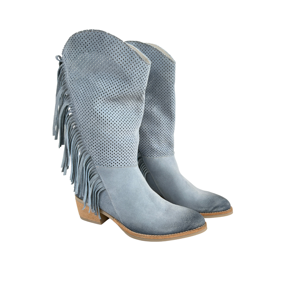 Stivale Texano Azzurro con Frange – Azzurro